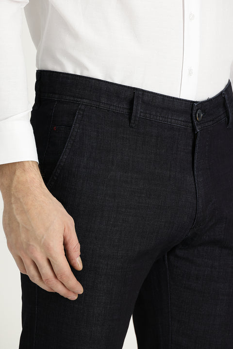 Black Relaxed Fit Denim Look Trousers