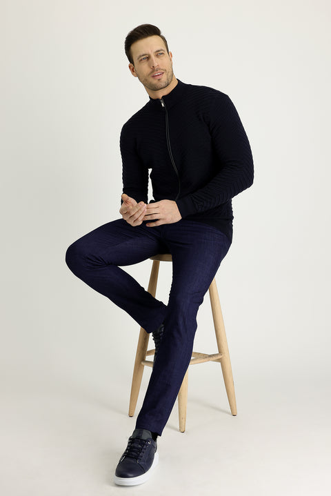 Light Blue Regular Fit Standard Cut Cotton Denim Look Trousers