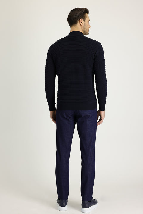 Light Blue Regular Fit Standard Cut Cotton Denim Look Trousers