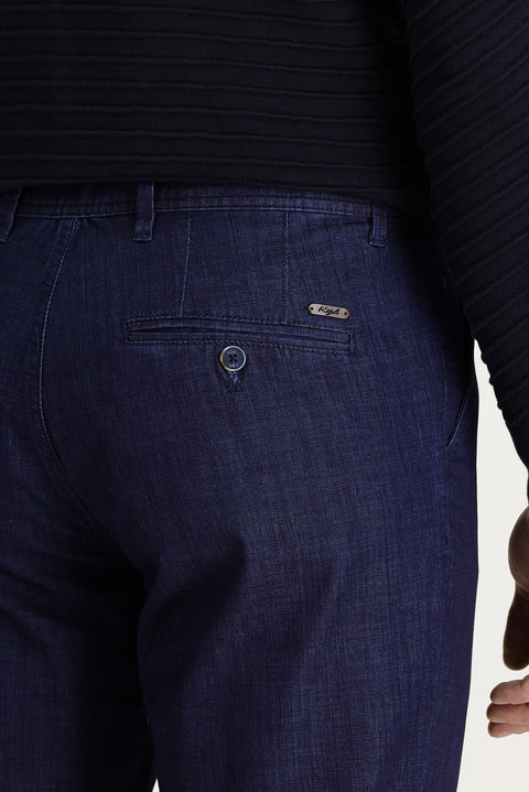 Light Blue Regular Fit Standard Cut Cotton Denim Look Trousers
