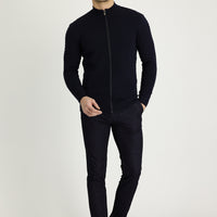 Medium Navy Slim Fit Stretch Denim Look Trousers