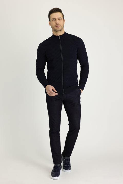 Medium Navy Slim Fit Stretch Denim Look Trousers
