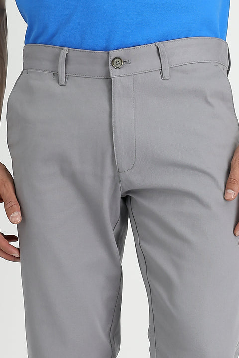 Light Grey Slim Fit Stretch Canvas / Chino Trousers