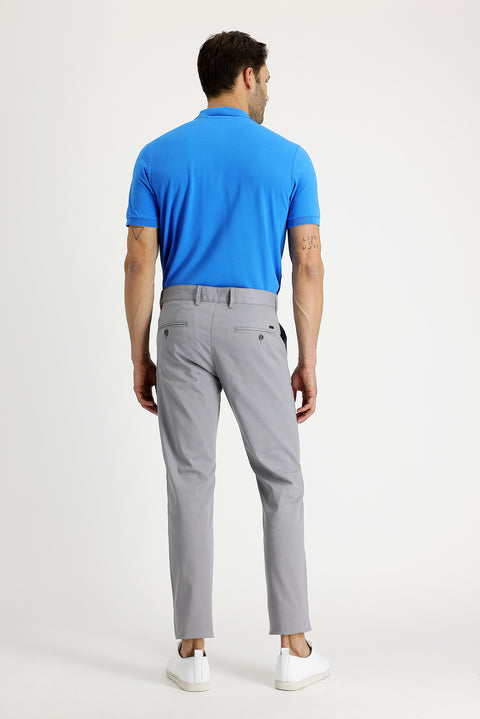 Light Grey Regular Fit Standard Cut Lycra Canvas / Chino Trousers
