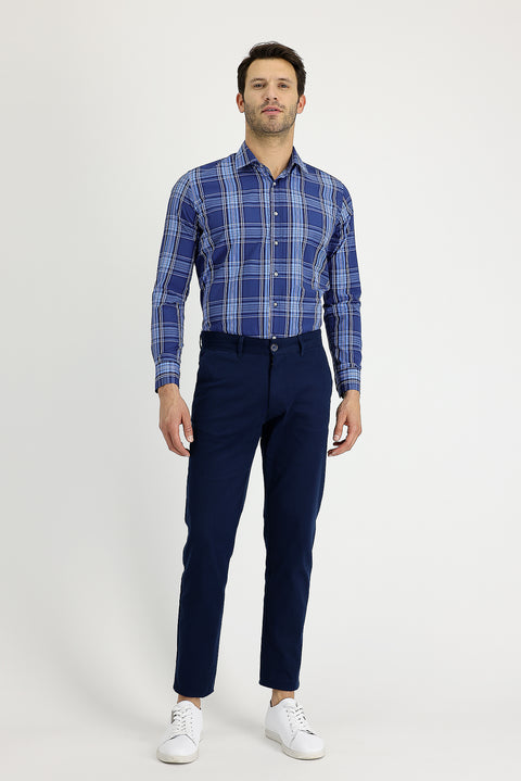 Mid-Navy Slim Fit Stretch Canvas / Chino Trousers