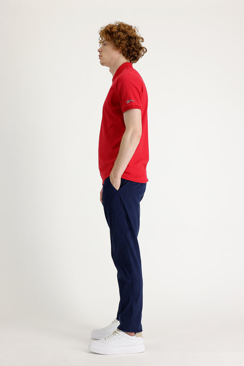 Dark Blue Regular Fit Standard Cut Lycra Canvas / Chino Trousers
