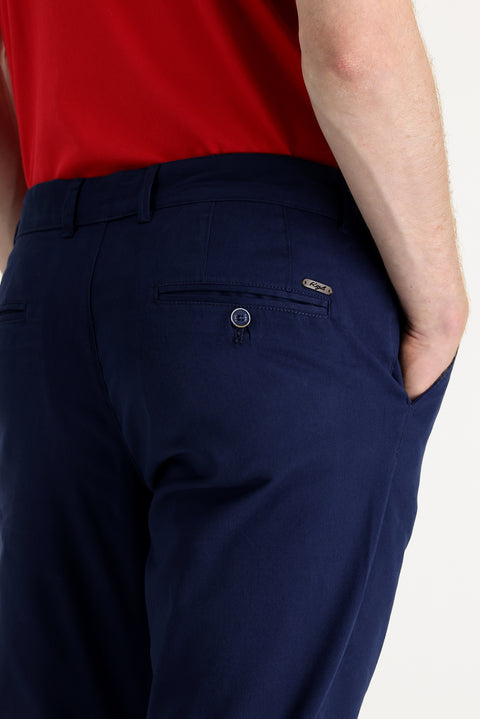 Dark Blue Regular Fit Standard Cut Lycra Canvas / Chino Trousers