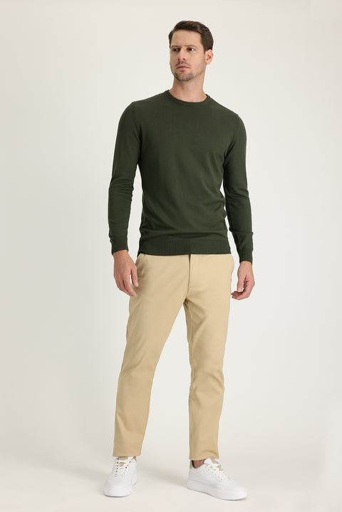 Dark Beige Relaxed Fit Stretch Canvas / Chino Trousers