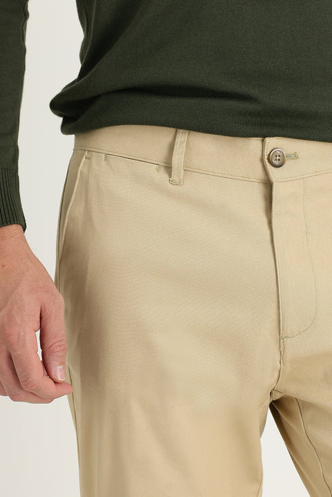Dark Beige Relaxed Fit Stretch Canvas / Chino Trousers