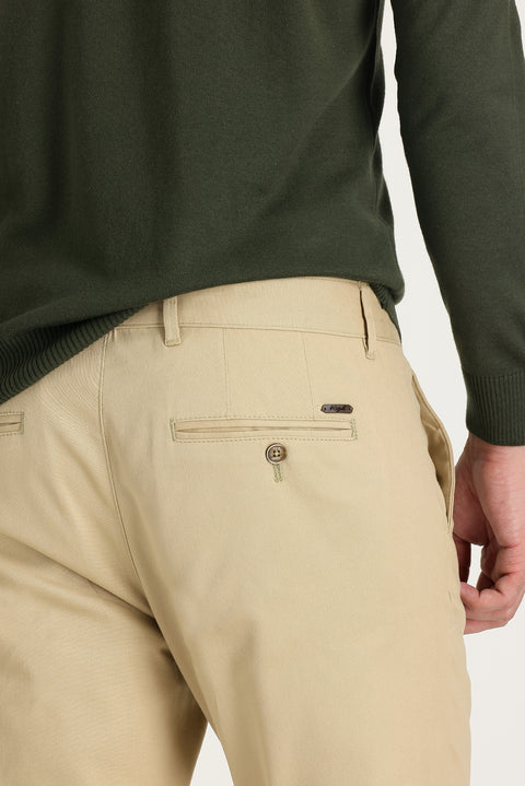 Dark Beige Relaxed Fit Stretch Canvas / Chino Trousers
