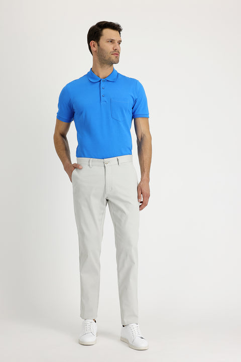 Ecru Regular Fit Standard Cut Lycra Canvas / Chino Trousers