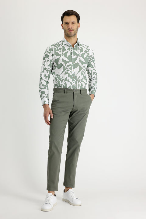Orta Haki Relaxed Fit Rahat Kesim Likralı Kanvas / Chino Pantolon
