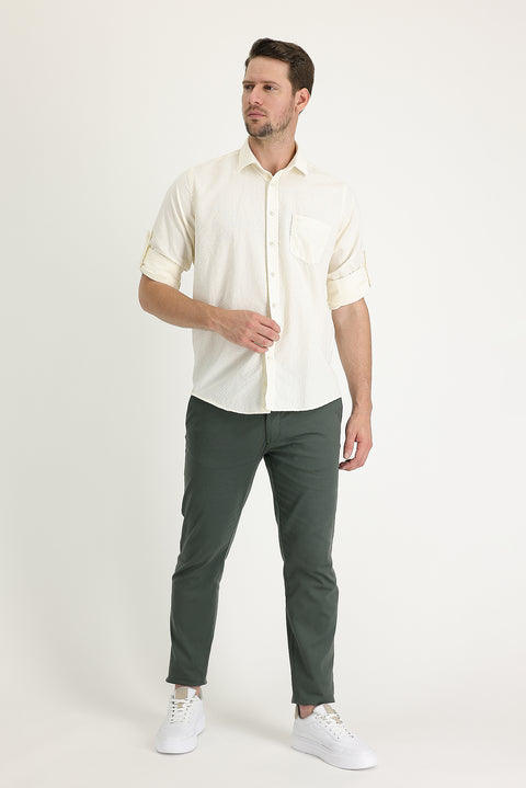 Koyu Yeşil Regular Fit Standart Kesim Likralı Kanvas / Chino Pantolon