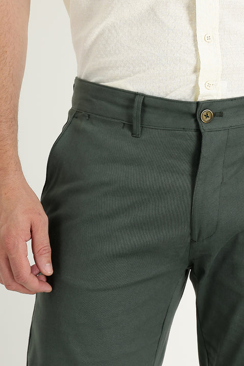 Koyu Yeşil Regular Fit Standart Kesim Likralı Kanvas / Chino Pantolon