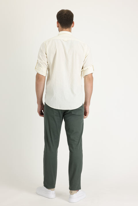 Koyu Yeşil Regular Fit Standart Kesim Likralı Kanvas / Chino Pantolon