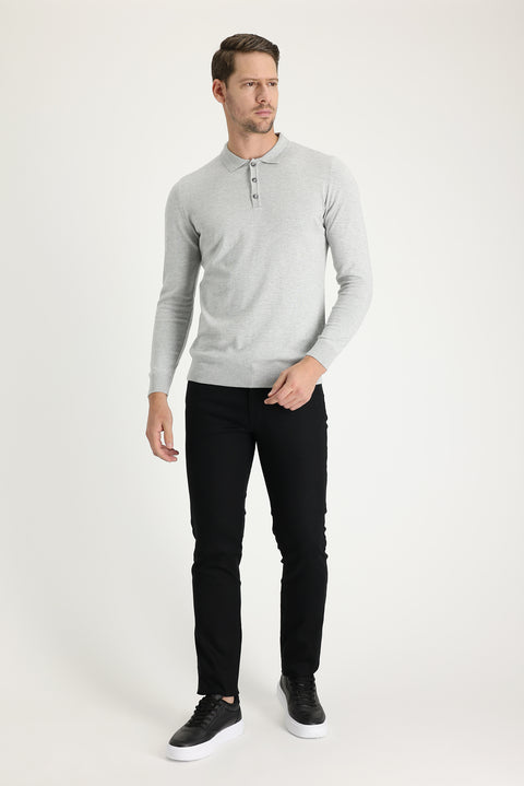 Black Regular Fit Standard Cut Lycra Canvas / Chino Trousers