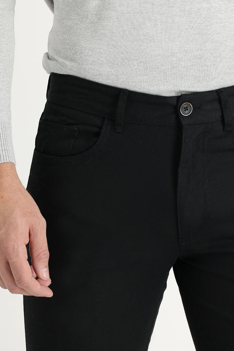 Black Regular Fit Standard Cut Lycra Canvas / Chino Trousers