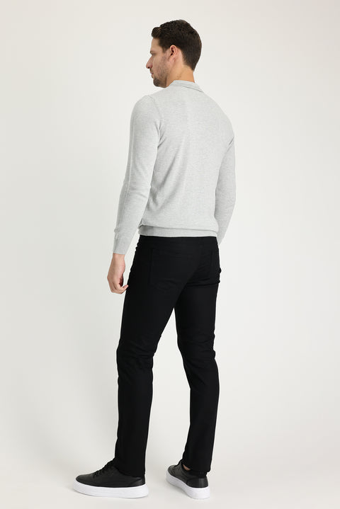Black Regular Fit Standard Cut Lycra Canvas / Chino Trousers