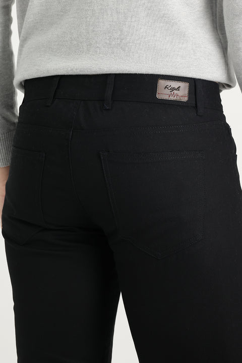 Black Regular Fit Standard Cut Lycra Canvas / Chino Trousers