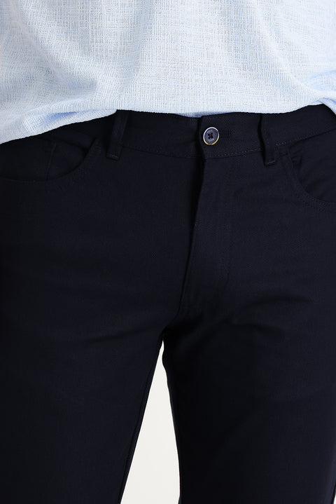 Dark Navy Regular Fit Standard Cut Lycra Canvas / Chino Trousers