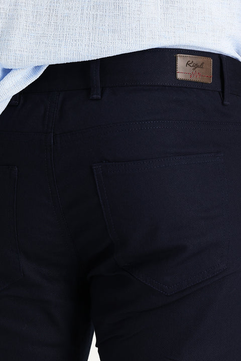 Dark Navy Regular Fit Standard Cut Lycra Canvas / Chino Trousers