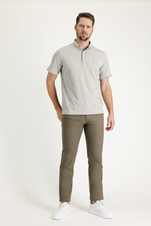 Dark Green Regular Fit Standard Cut Lycra Canvas / Chino Trousers