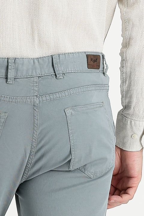 Medium Grey Regular Fit Standard Cut Lycra Canvas / Chino Trousers