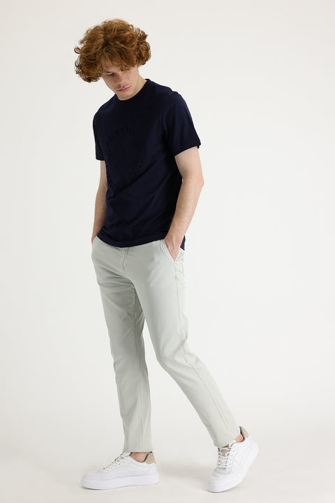 Ecru Regular Fit Standard Cut Lycra Canvas / Chino Trousers