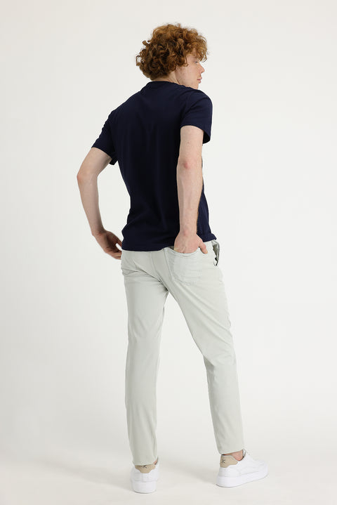 Ecru Regular Fit Standard Cut Lycra Canvas / Chino Trousers