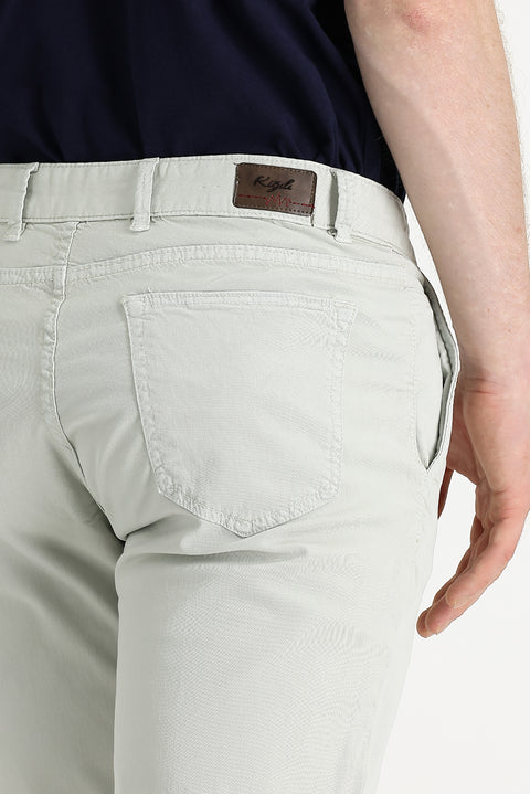 Ecru Regular Fit Standard Cut Lycra Canvas / Chino Trousers