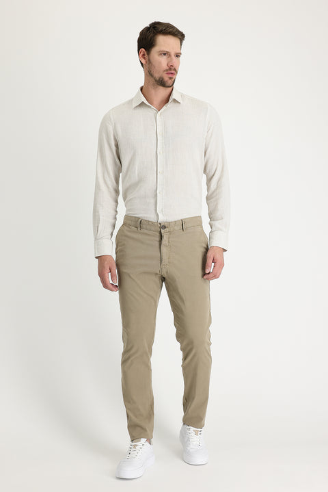 Light Mink Regular Fit Standard Cut Lycra Canvas / Chino Trousers
