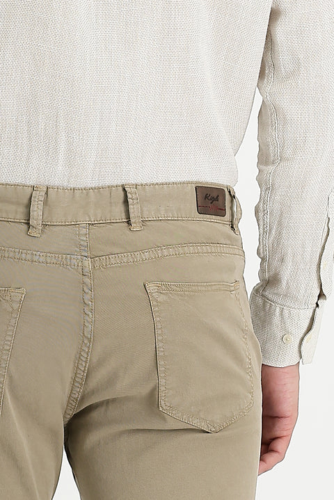 Light Mink Regular Fit Standard Cut Lycra Canvas / Chino Trousers