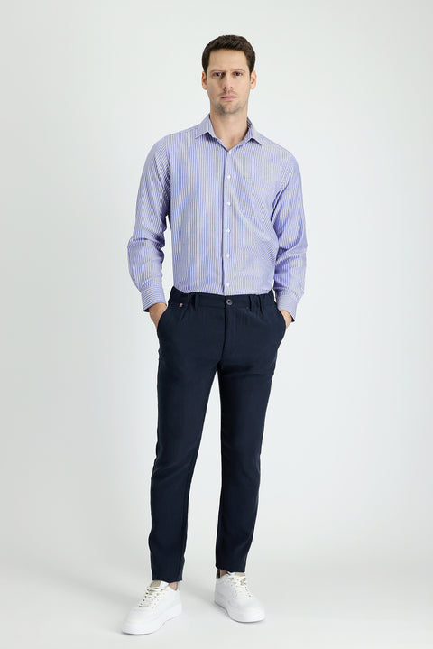 Medium Navy Slim Fit Narrow Cut Canvas / Chino Trousers