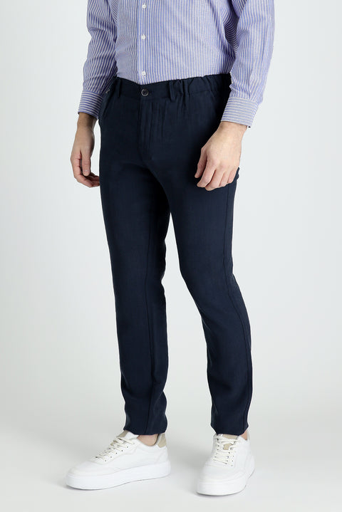 Medium Navy Slim Fit Narrow Cut Canvas / Chino Trousers