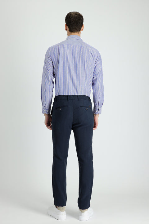 Medium Navy Slim Fit Narrow Cut Canvas / Chino Trousers