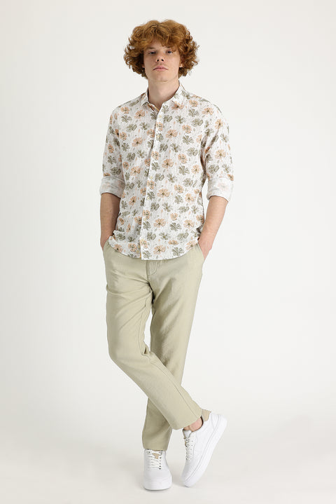 Mid-Beige Slim Fit Canvas / Chino Trousers