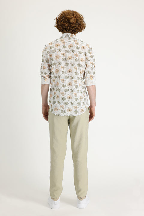 Mid-Beige Slim Fit Canvas / Chino Trousers