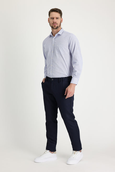Medium Indigo Regular Fit Standard Cut Canvas / Chino Linen Trousers