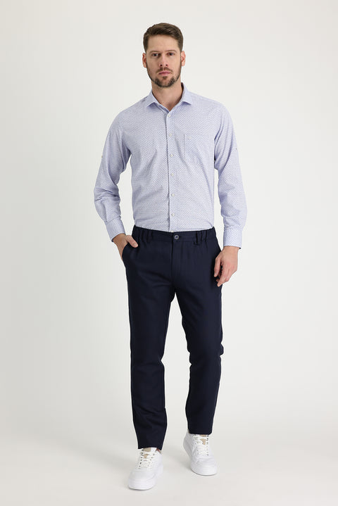 Medium Indigo Regular Fit Standard Cut Canvas / Chino Linen Trousers