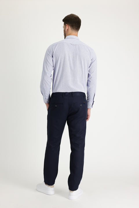 Medium Indigo Regular Fit Standard Cut Canvas / Chino Linen Trousers