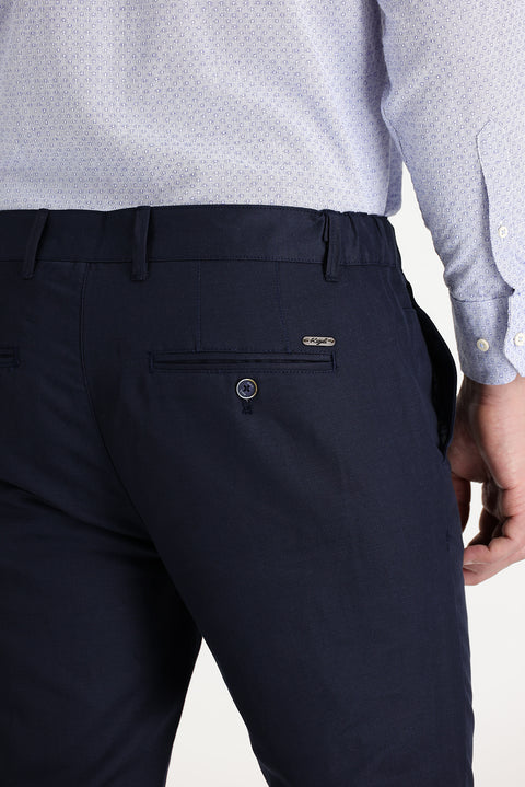 Medium Indigo Regular Fit Standard Cut Canvas / Chino Linen Trousers