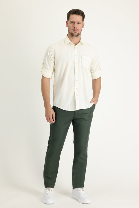 Olive 6 Drop Regular Fit Linen Blend Canvas/Chino Trousers