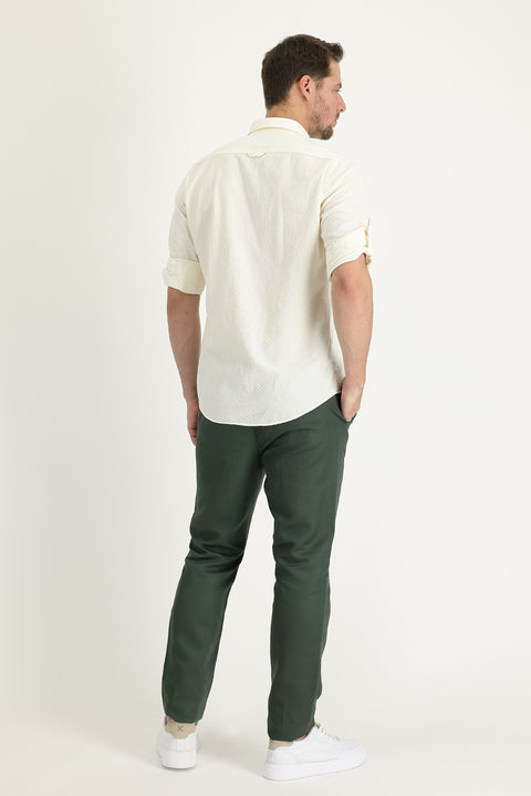 Olive 6 Drop Regular Fit Linen Blend Canvas/Chino Trousers