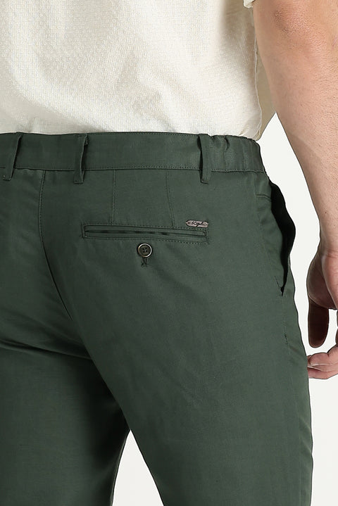 Olive 6 Drop Regular Fit Linen Blend Canvas/Chino Trousers