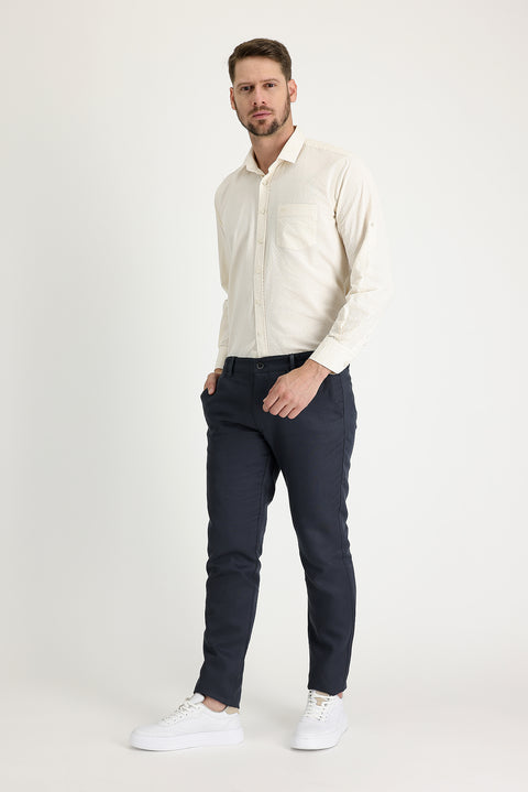 Mid Anthracite Regular Fit Standard Cut Canvas / Chino Linen Trousers