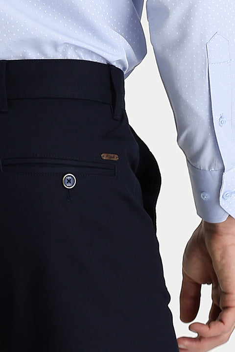 Dark Navy Regular Fit Standard Cut Lycra Canvas / Chino Trousers