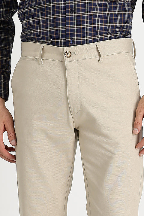 Light Beige Regular Fit Standard Cut Lycra Canvas / Chino Pants