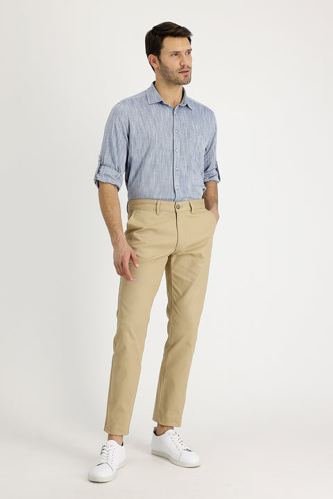 Dark Beige Slim Fit Stretch Canvas / Chino Trousers