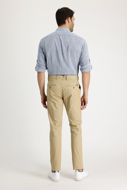 Dark Beige Relaxed Fit Stretch Canvas / Chino Trousers