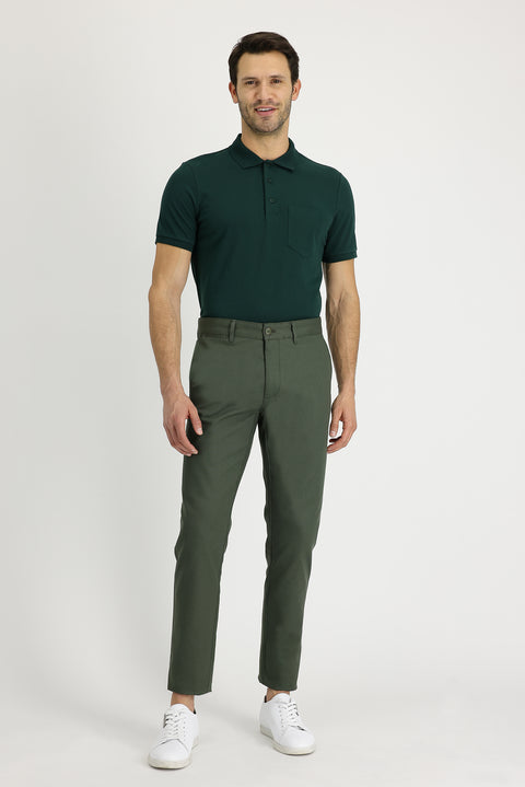 Yağ Yeşili-Olive Relaxed Fit Rahat Kesim Likralı Kanvas / Chino Pantolon